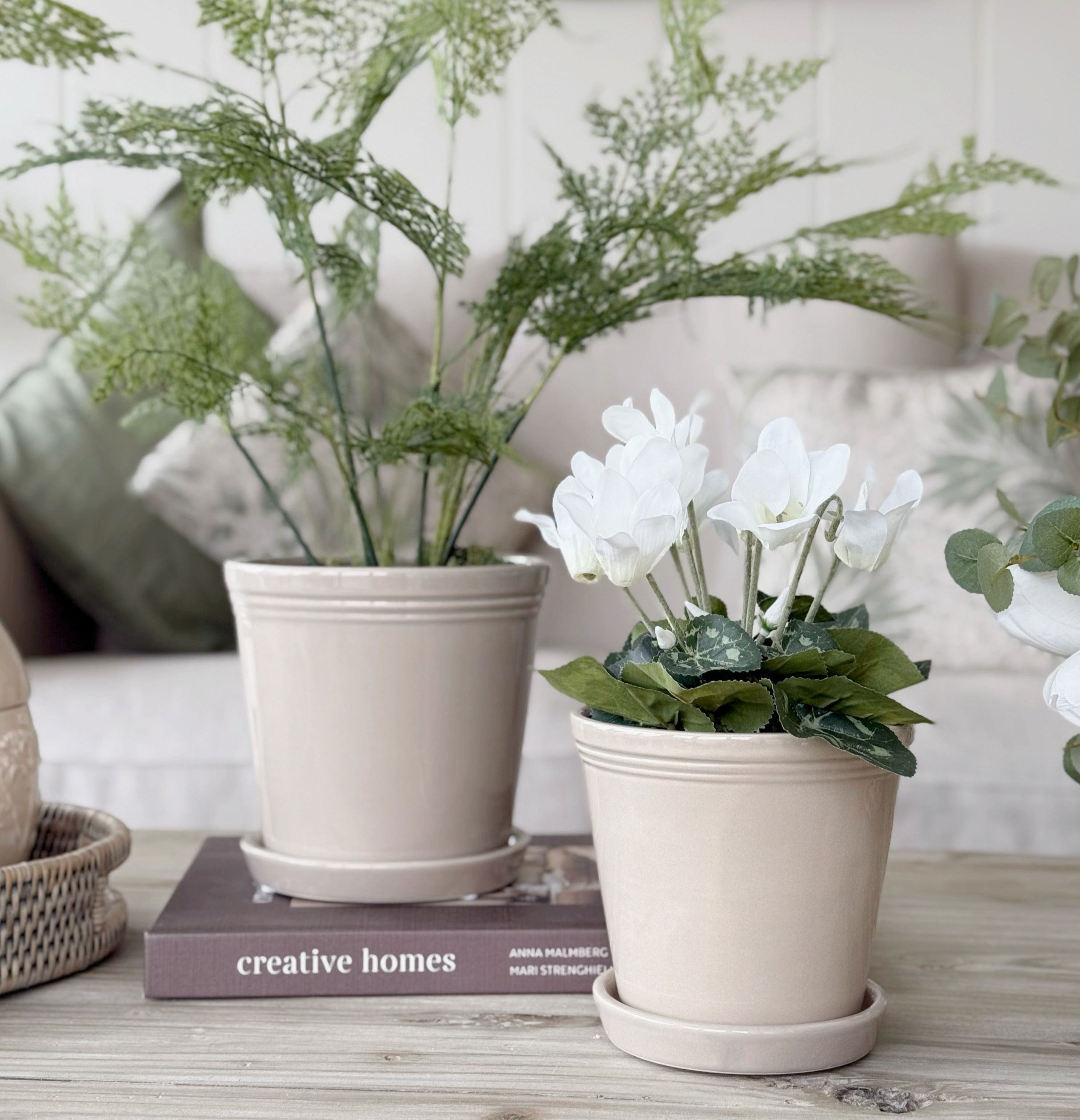 Beige Emelina Pot With Saucer