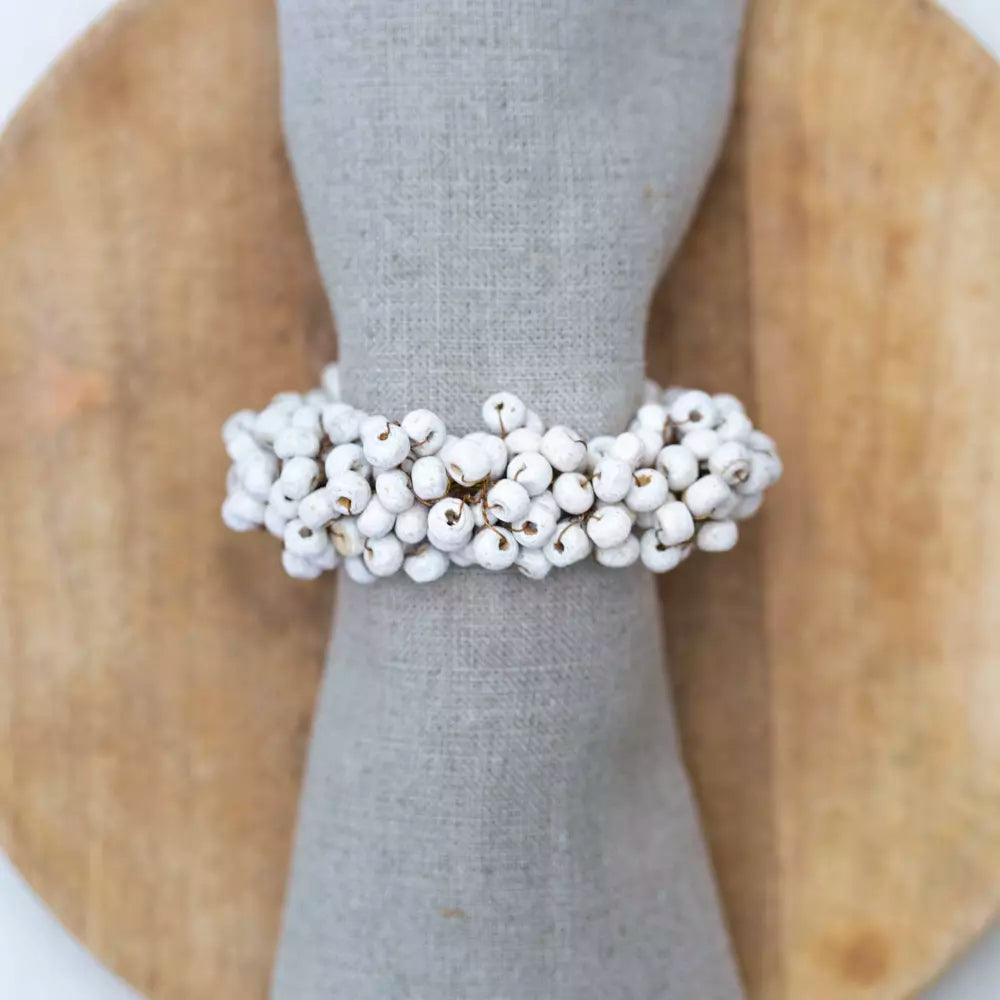 Set Of 2 White Berry Napkin Rings