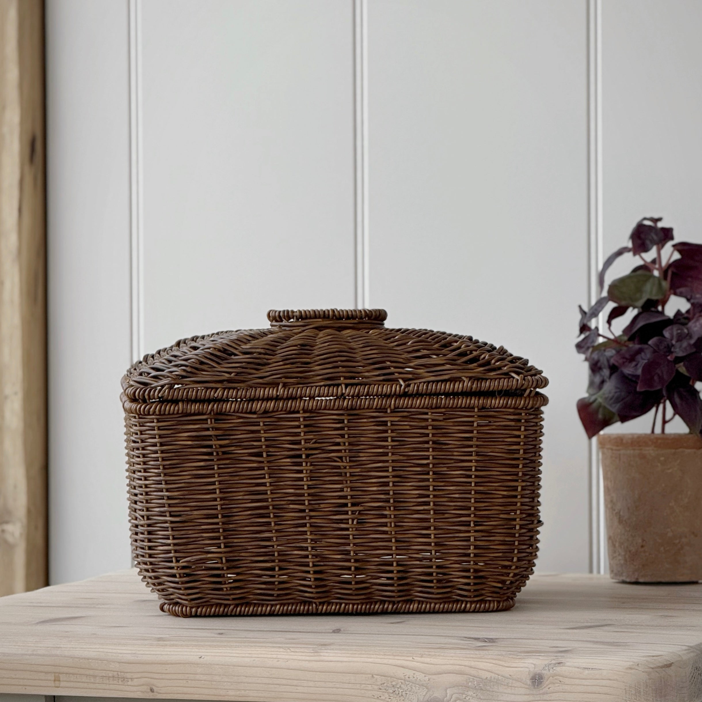 Faux Rattan Lidded Basket