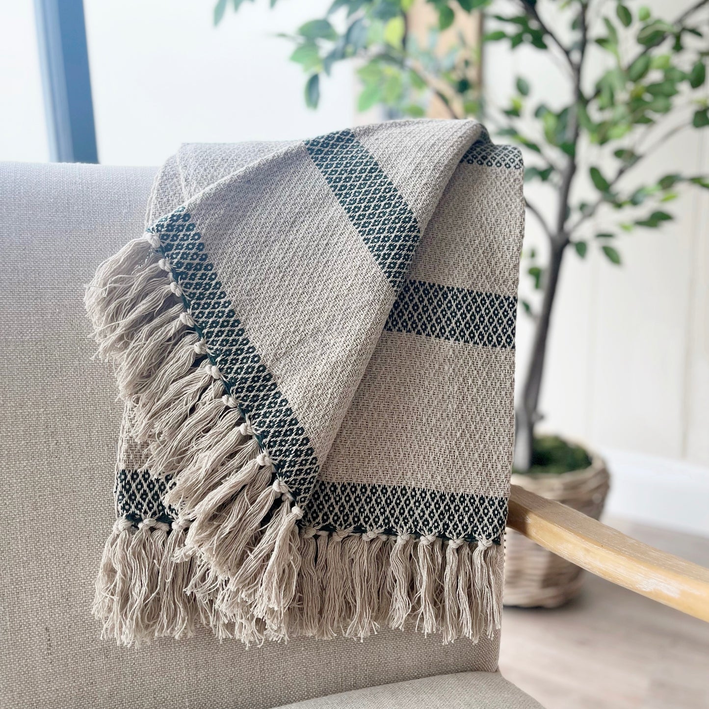 Green Woven Stripe Throw