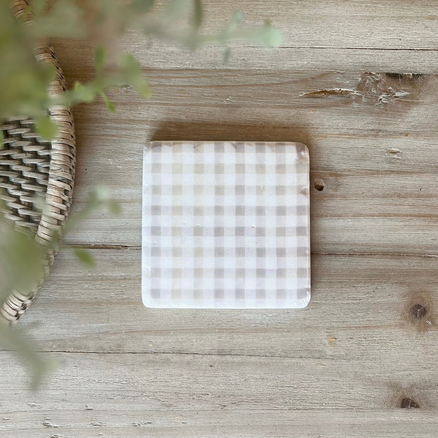 Set of 4 Taupe Gingham Coasters