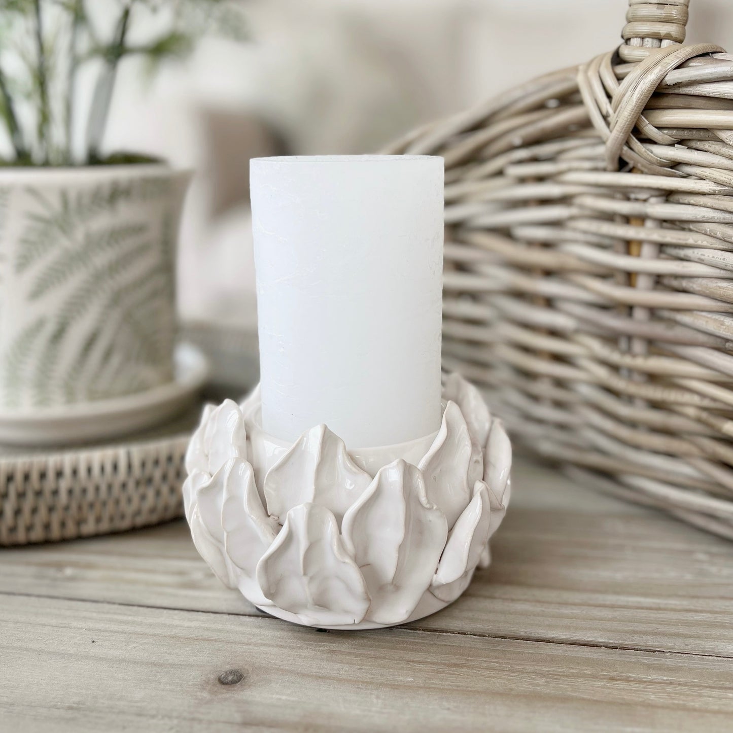 White Artichoke Pillar Candle Holder