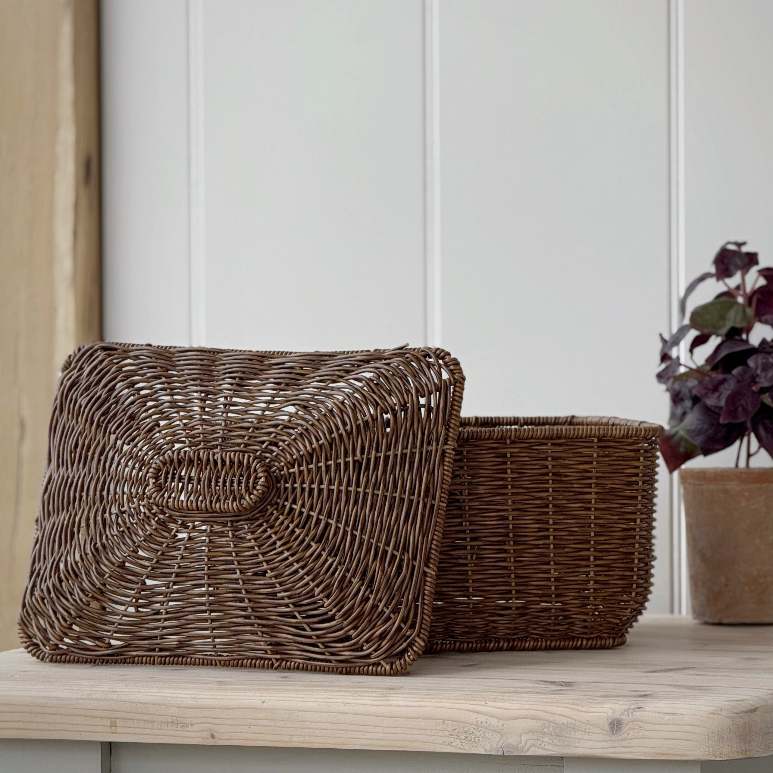 Faux Rattan Lidded Basket