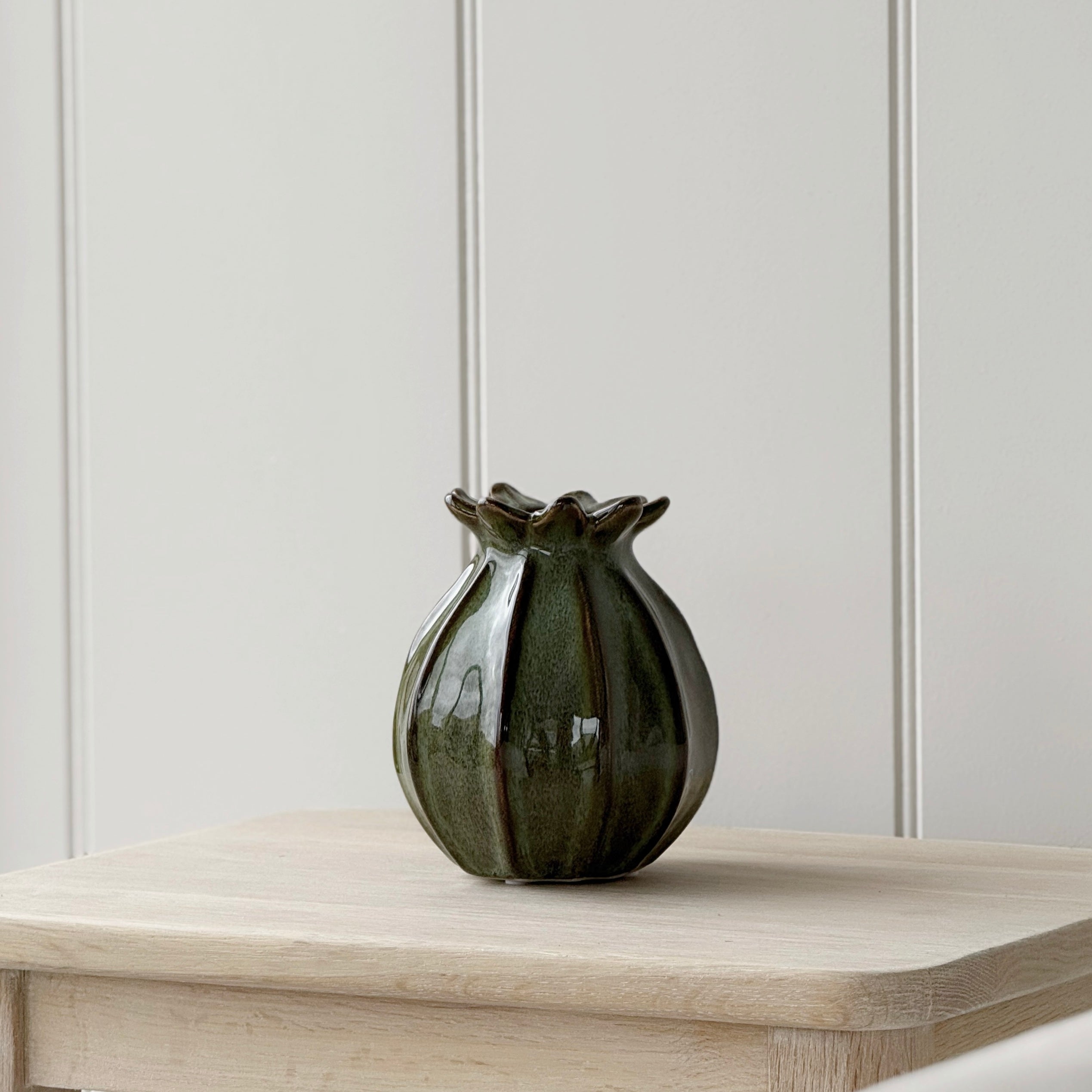 Moss Green Poppy Vase