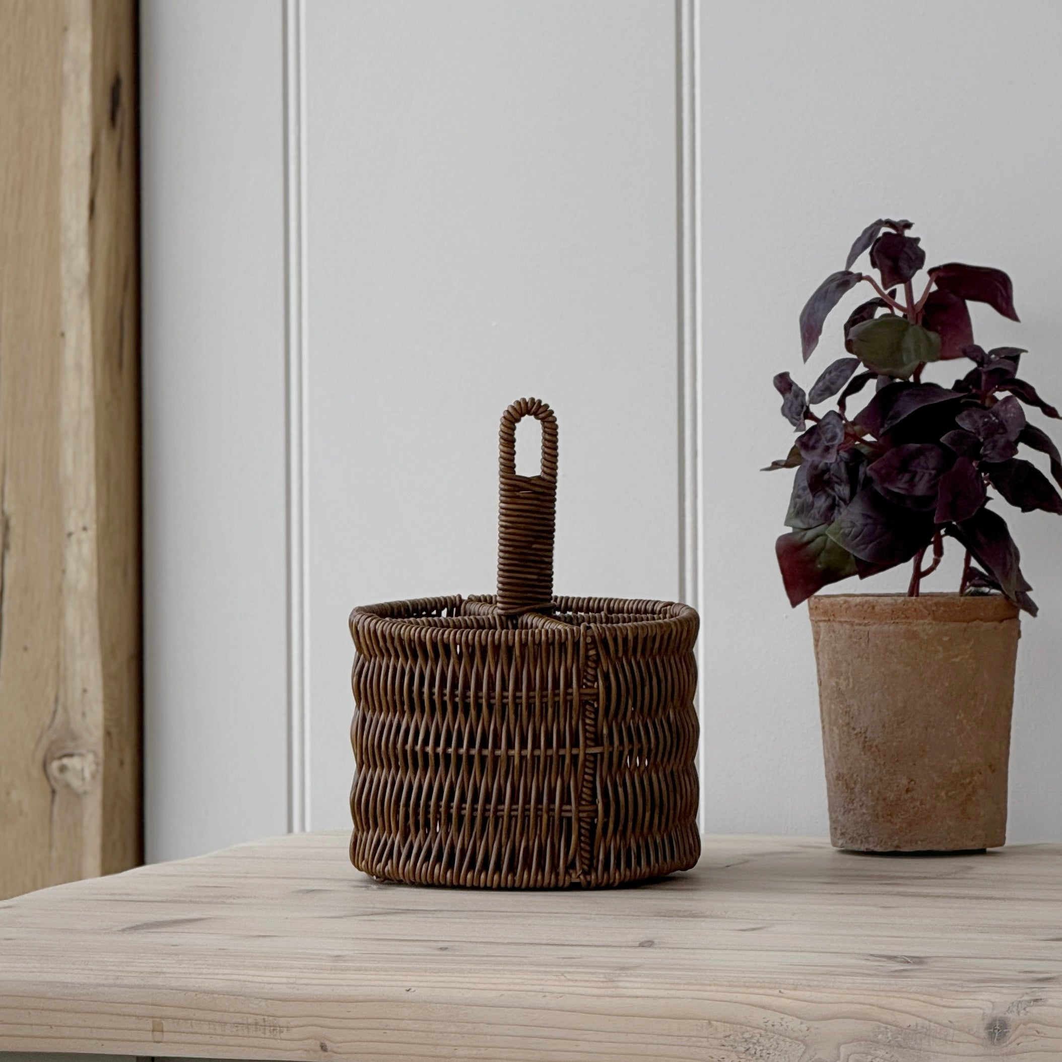 Faux Rattan Cutlery Basket