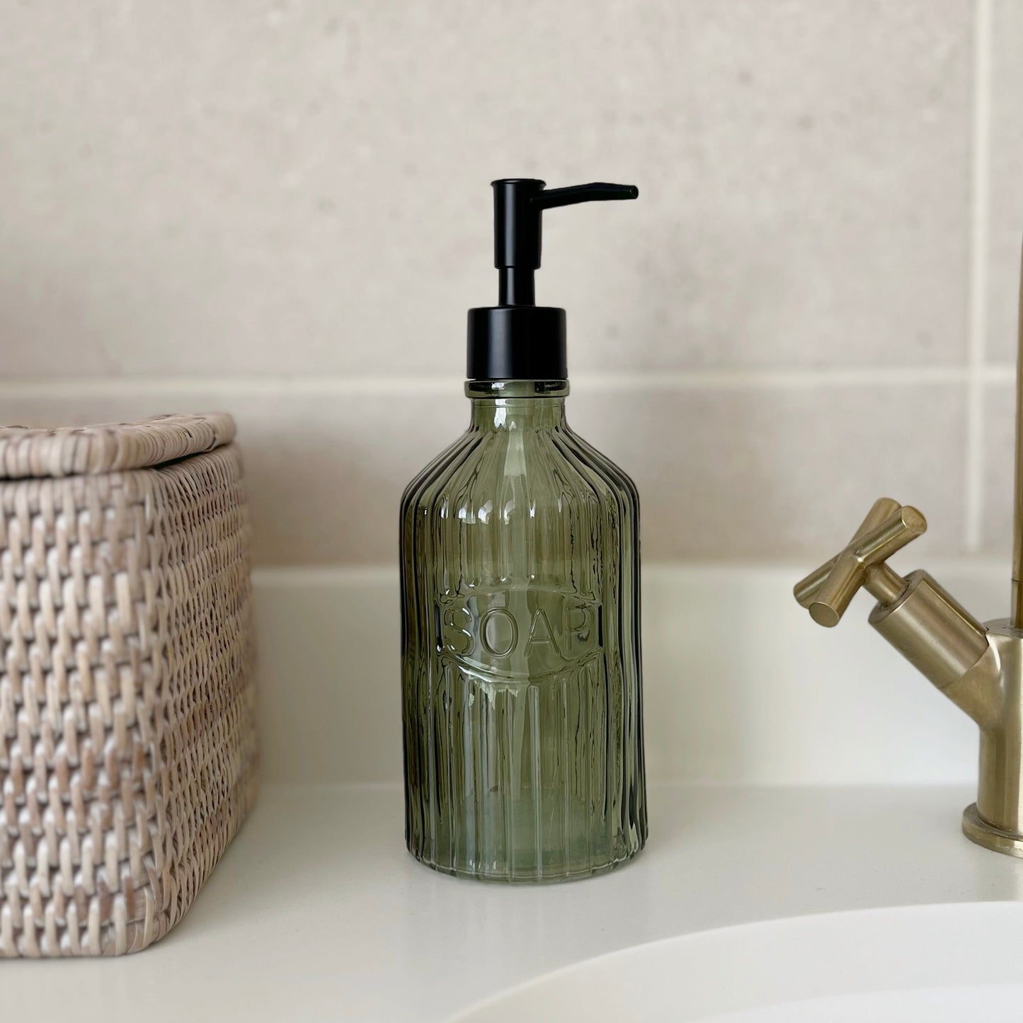Green Glass Soap Dispenser