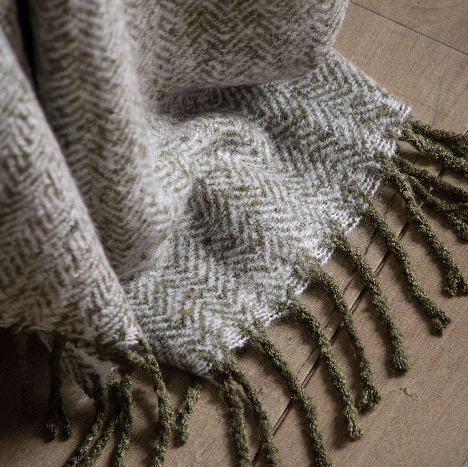 Herringbone Faux Mohair Sage Throw