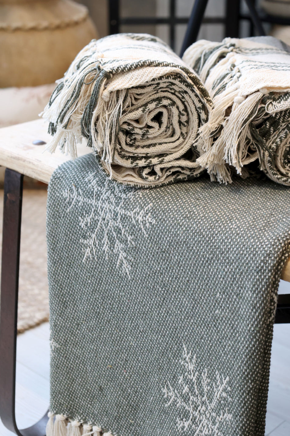 Olive Snowflake Throw
