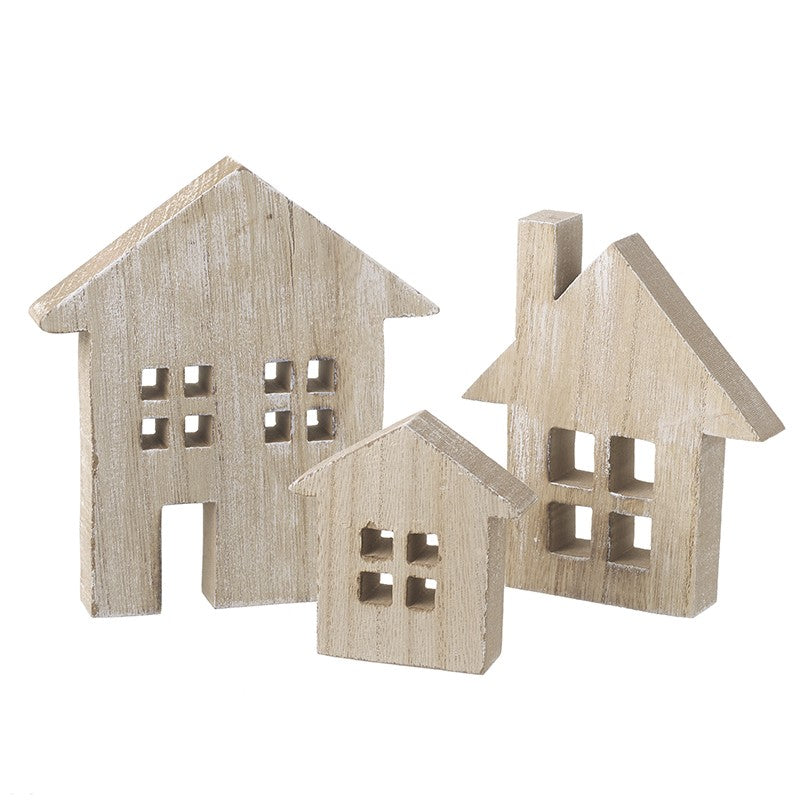 Set Of 3 Wooden Houses