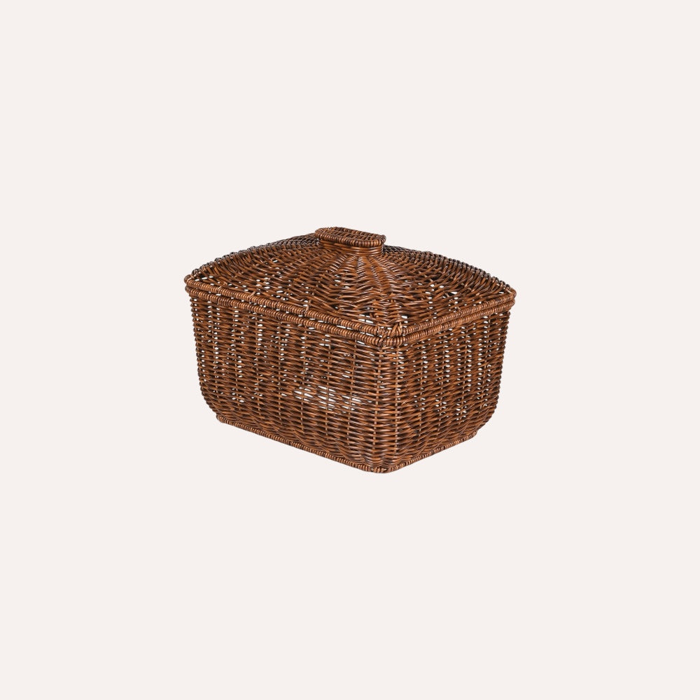 Faux Rattan Lidded Basket