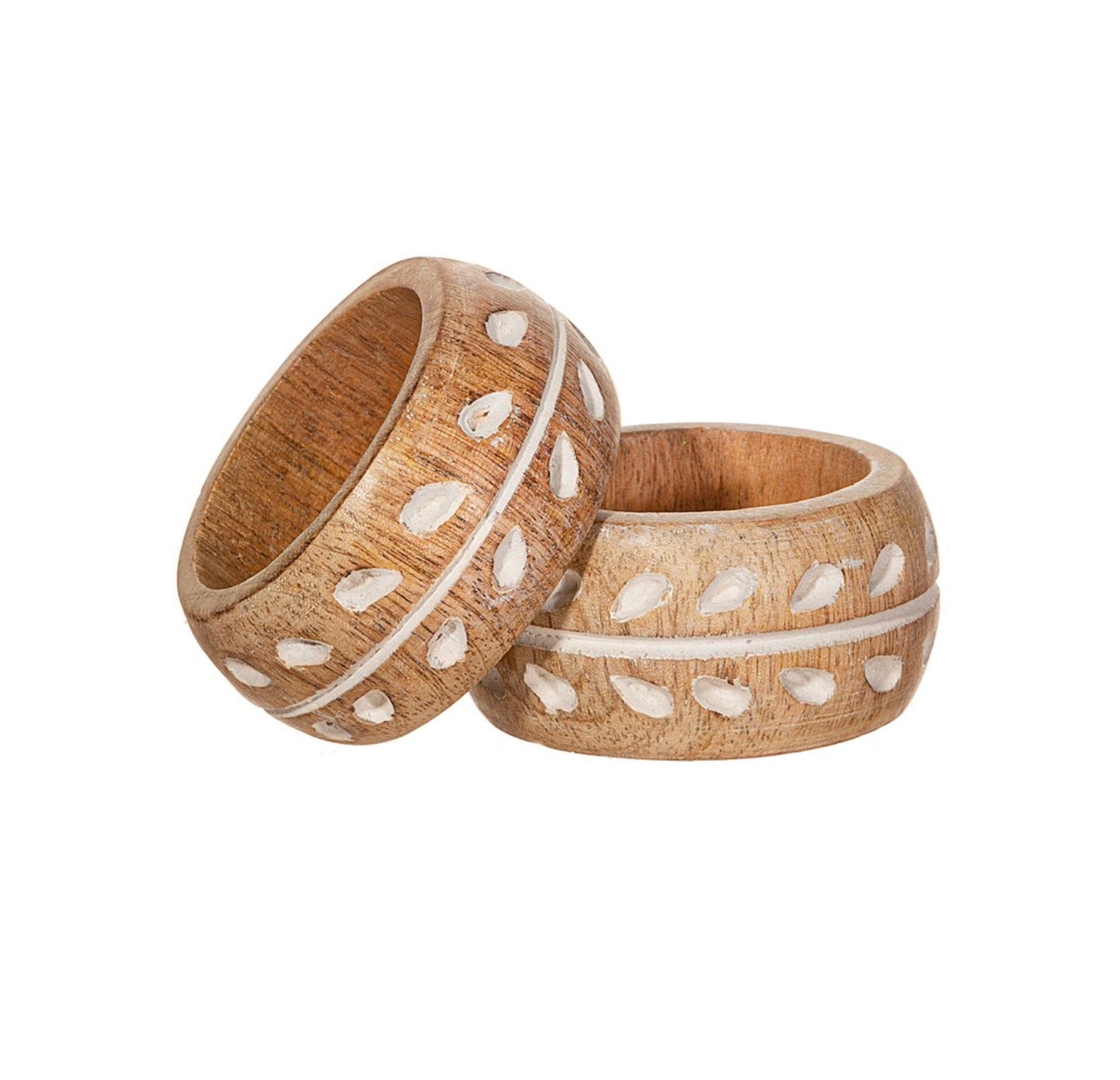 Carved Mango Napkin Rings - Set Of 2