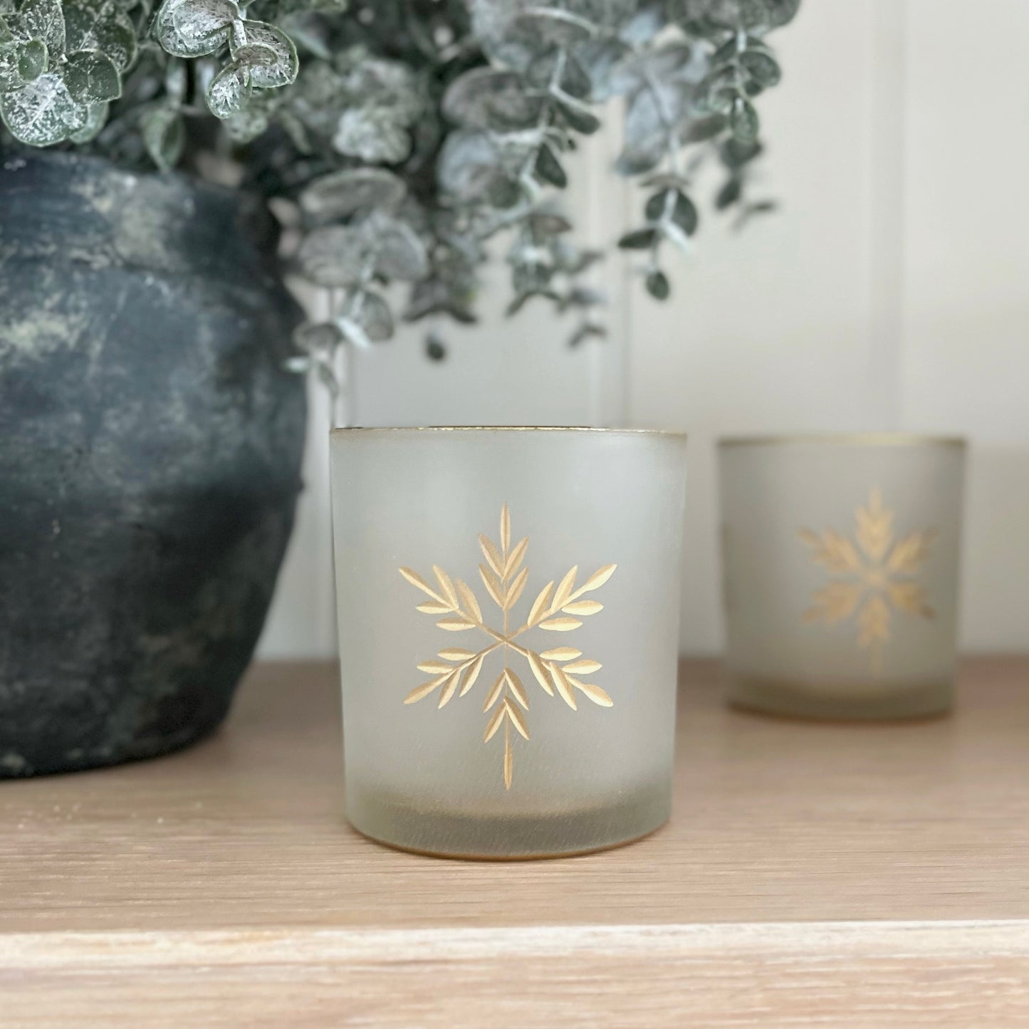 Frosted Glass Gold Snowflake T-Light