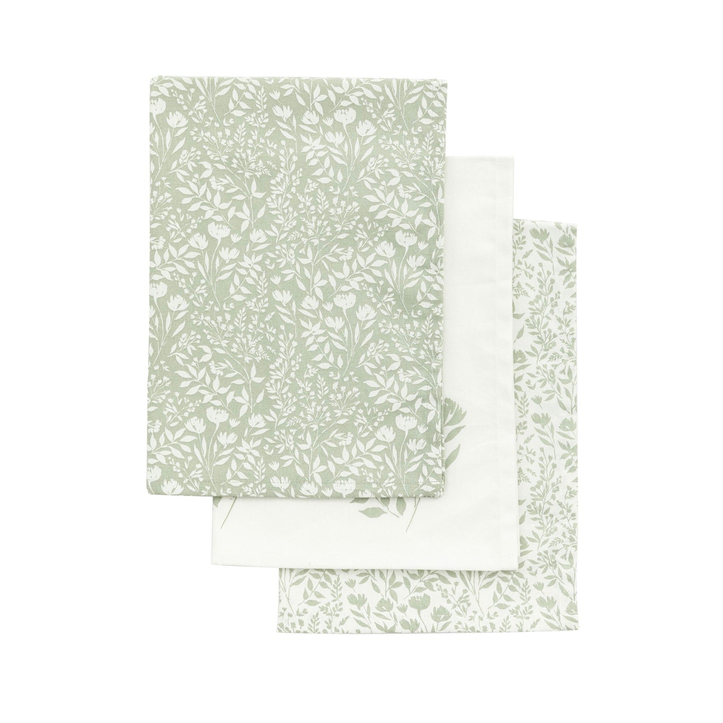 Set Of 3 Sage Floral Teatowel's