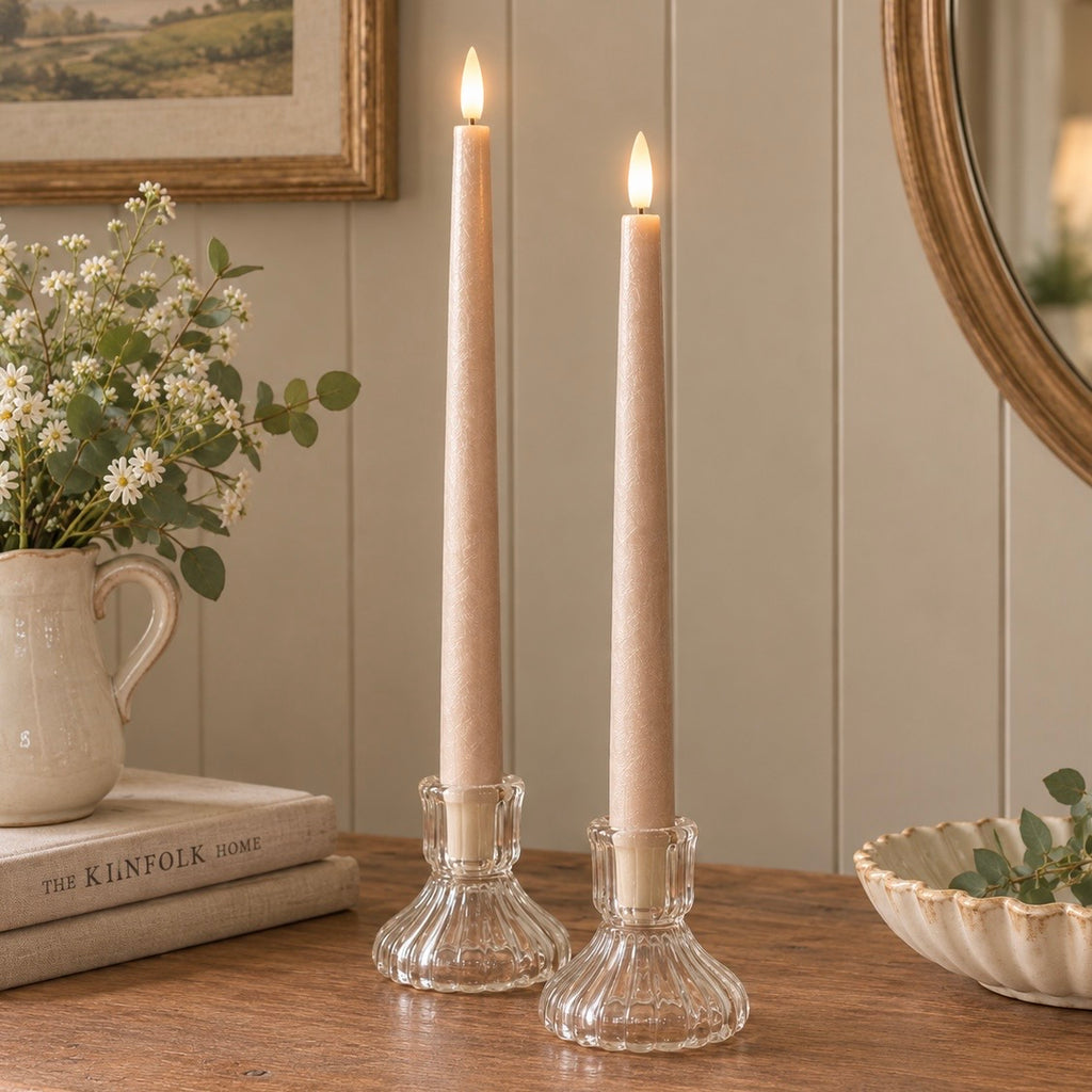Set of 2 Beige LED Taper Candle