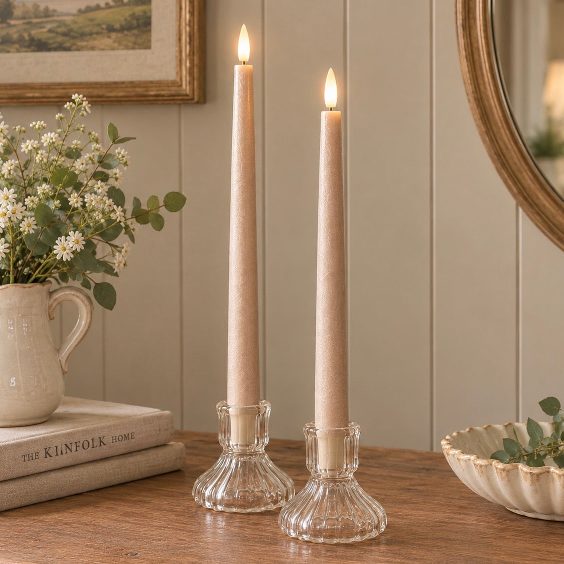Set of 2 Beige LED Taper Candle