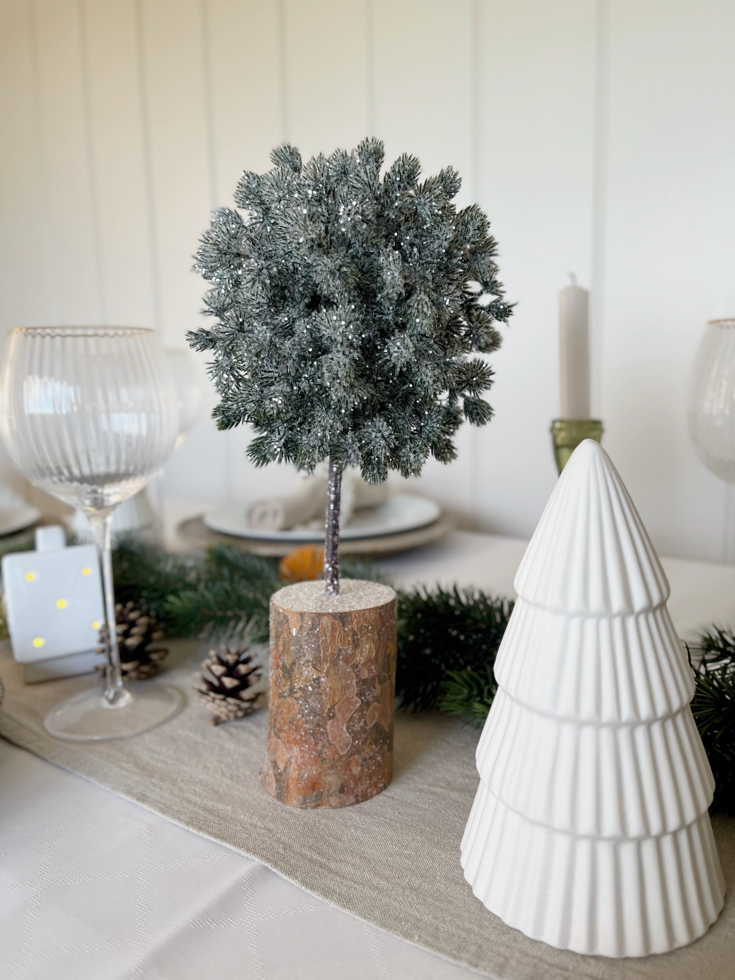 Snowy Tree On Wooden Base