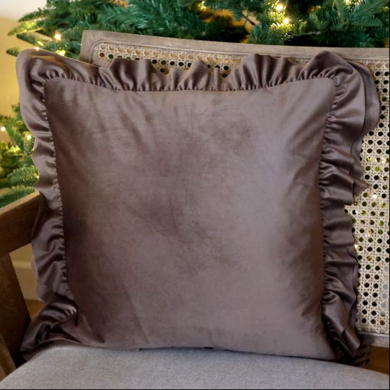 Brown Frilled Cushion Cover