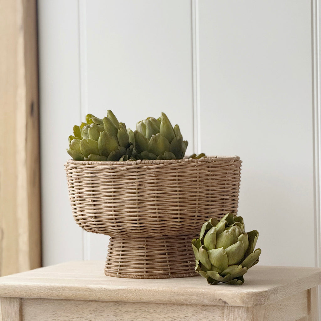 Footed Rattan Round Bowl