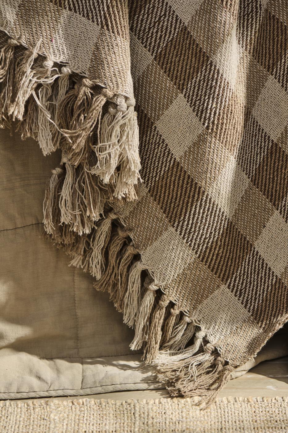 Beige & Brown Check Throw