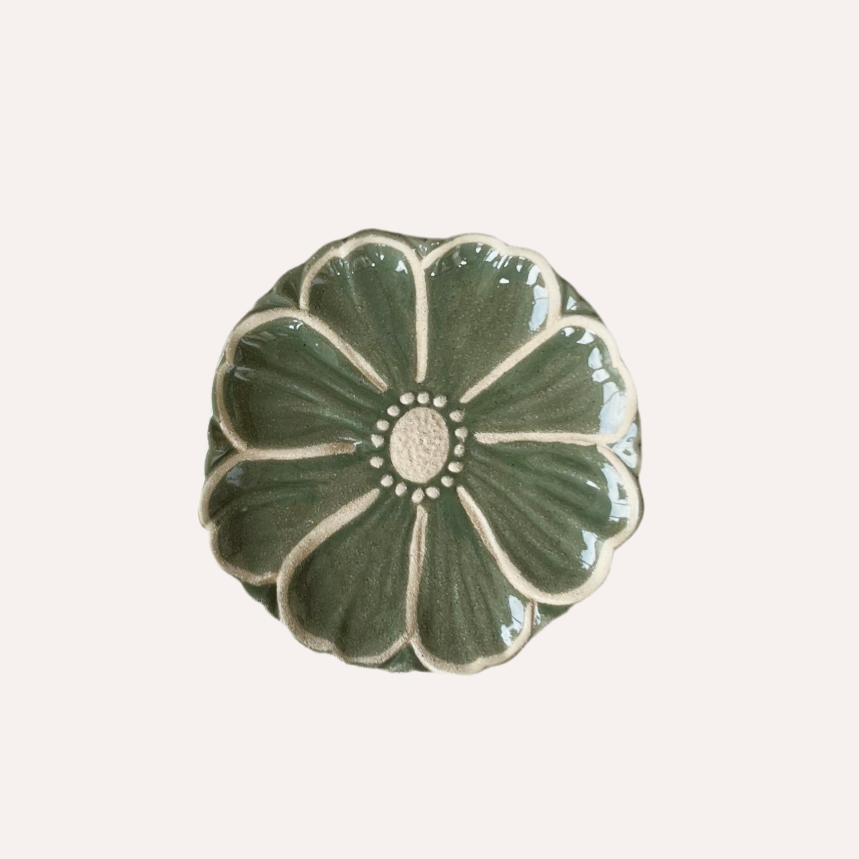 Green Stoneware Flower Plate