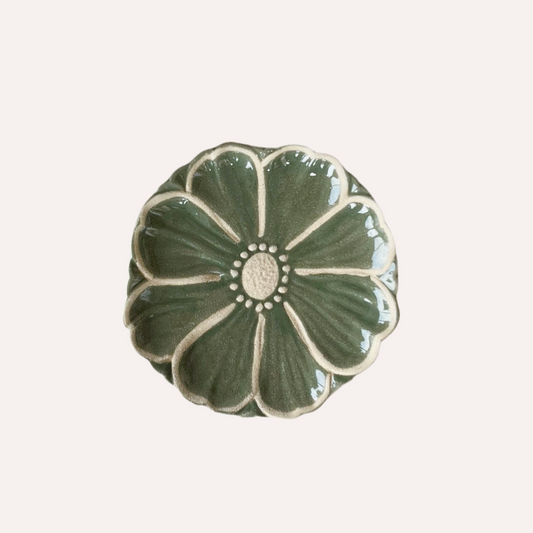 Green Stoneware Flower Plate