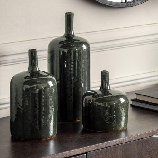 Set Of 3 Green Sienna Vases