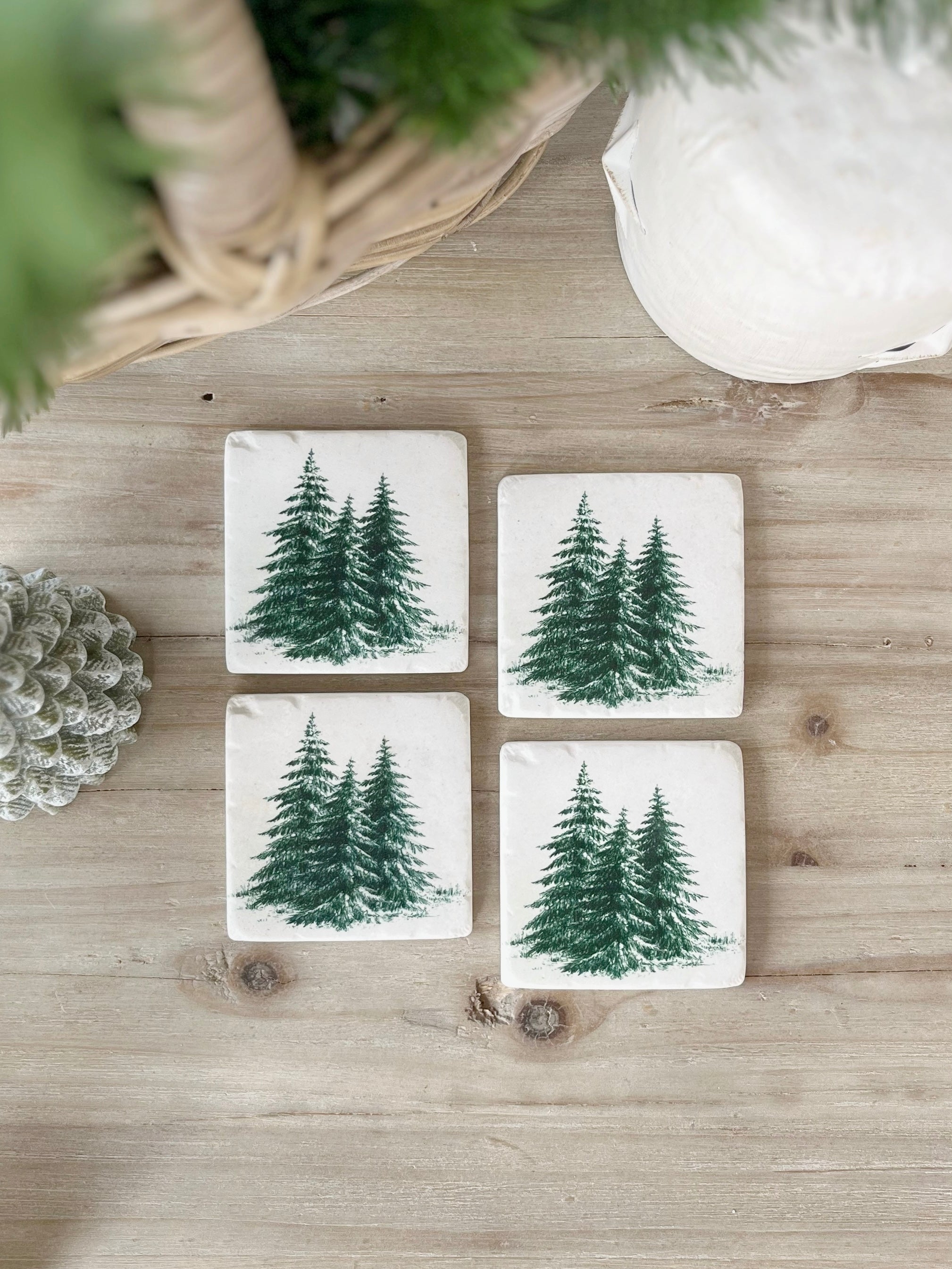 Set Of 4 Christmas Tree Coasters