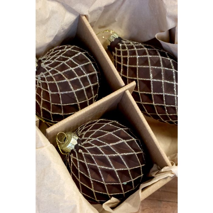 Set Of 3 Mocca Christmas Baubles