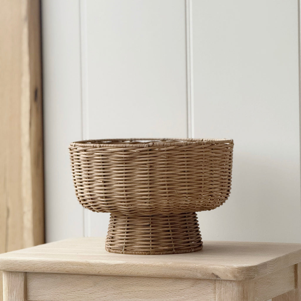 Footed Rattan Round Bowl