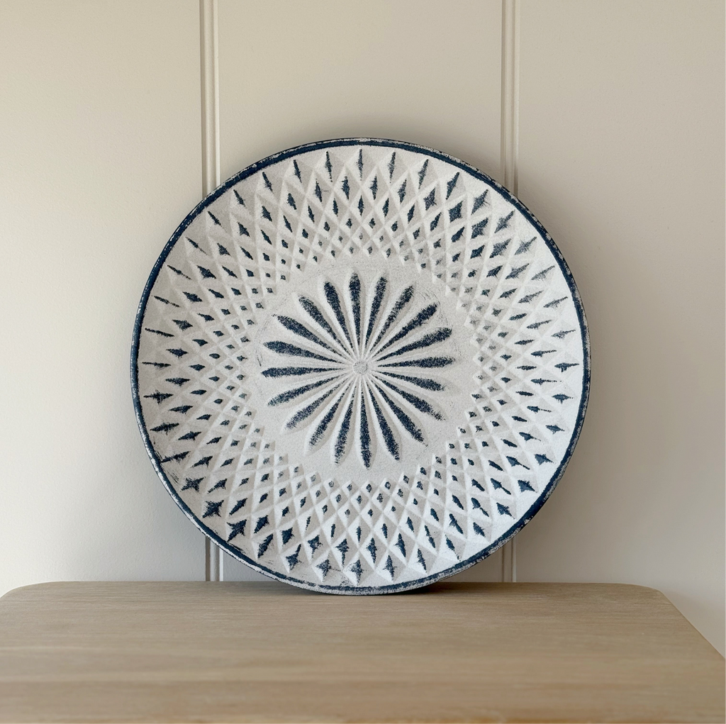 White & Blue Wooden Plate