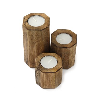 Set Of 3 Wooden Tea Light Holders