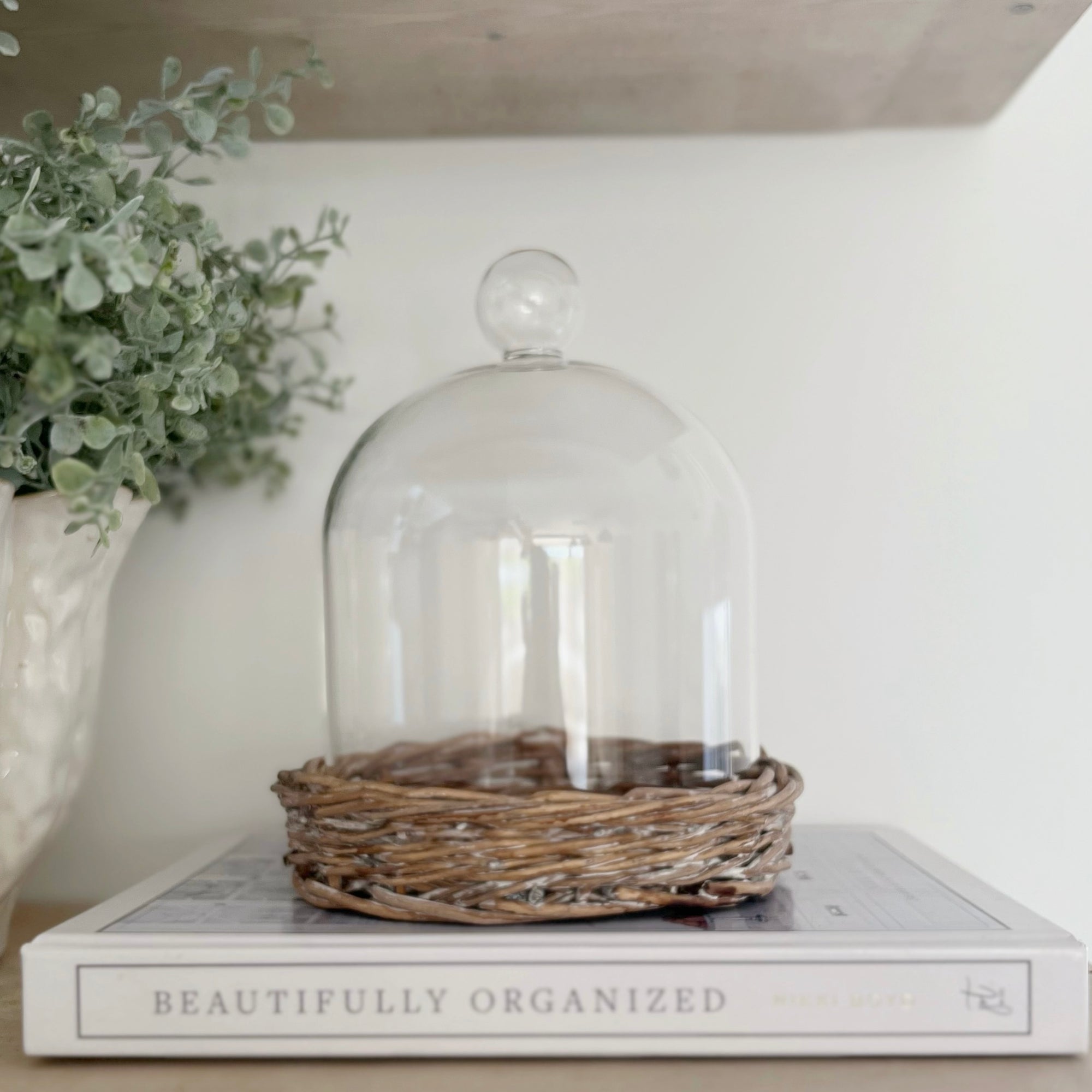 Large Cloche On Wicker Base