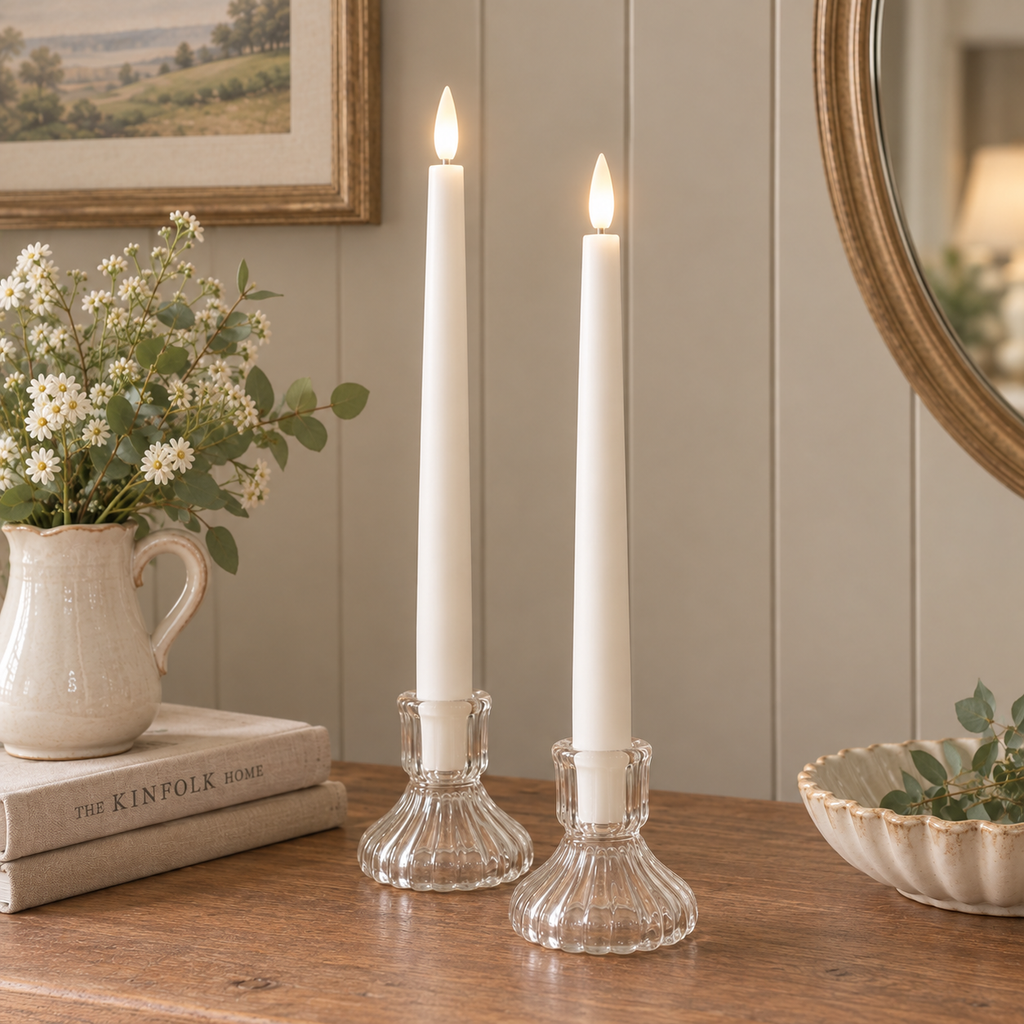 Set of 2 White LED Taper Candle