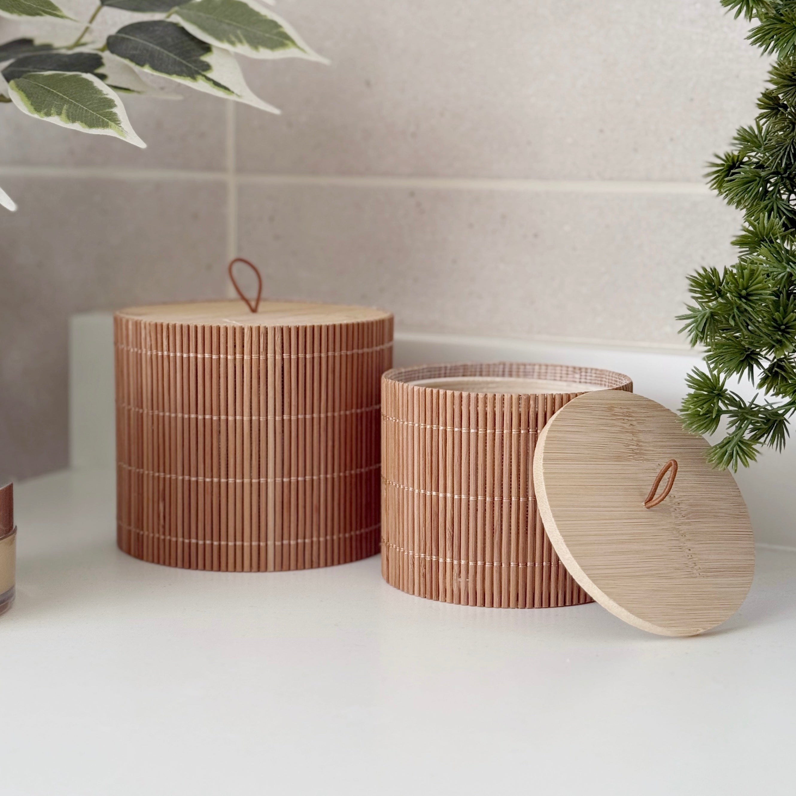 Set Of 2 Round Bamboo Boxes