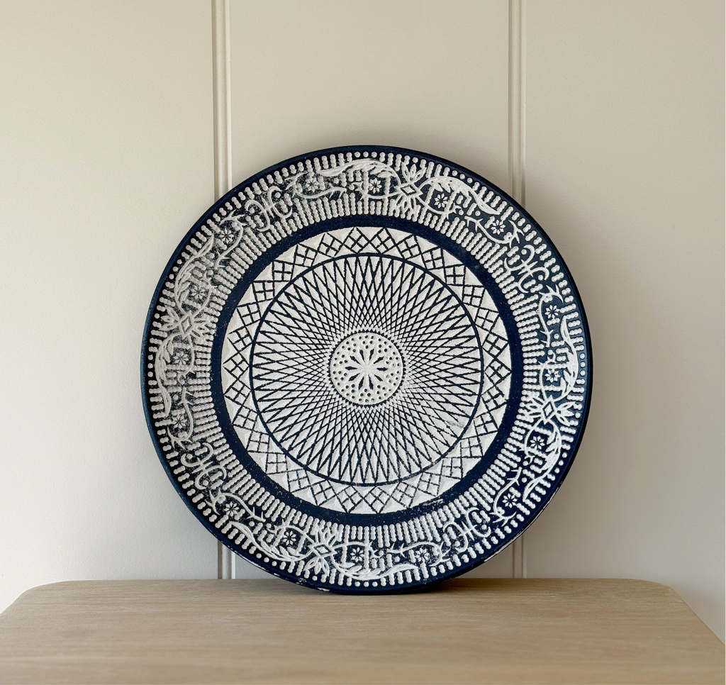 Blue & White Wooden Plate