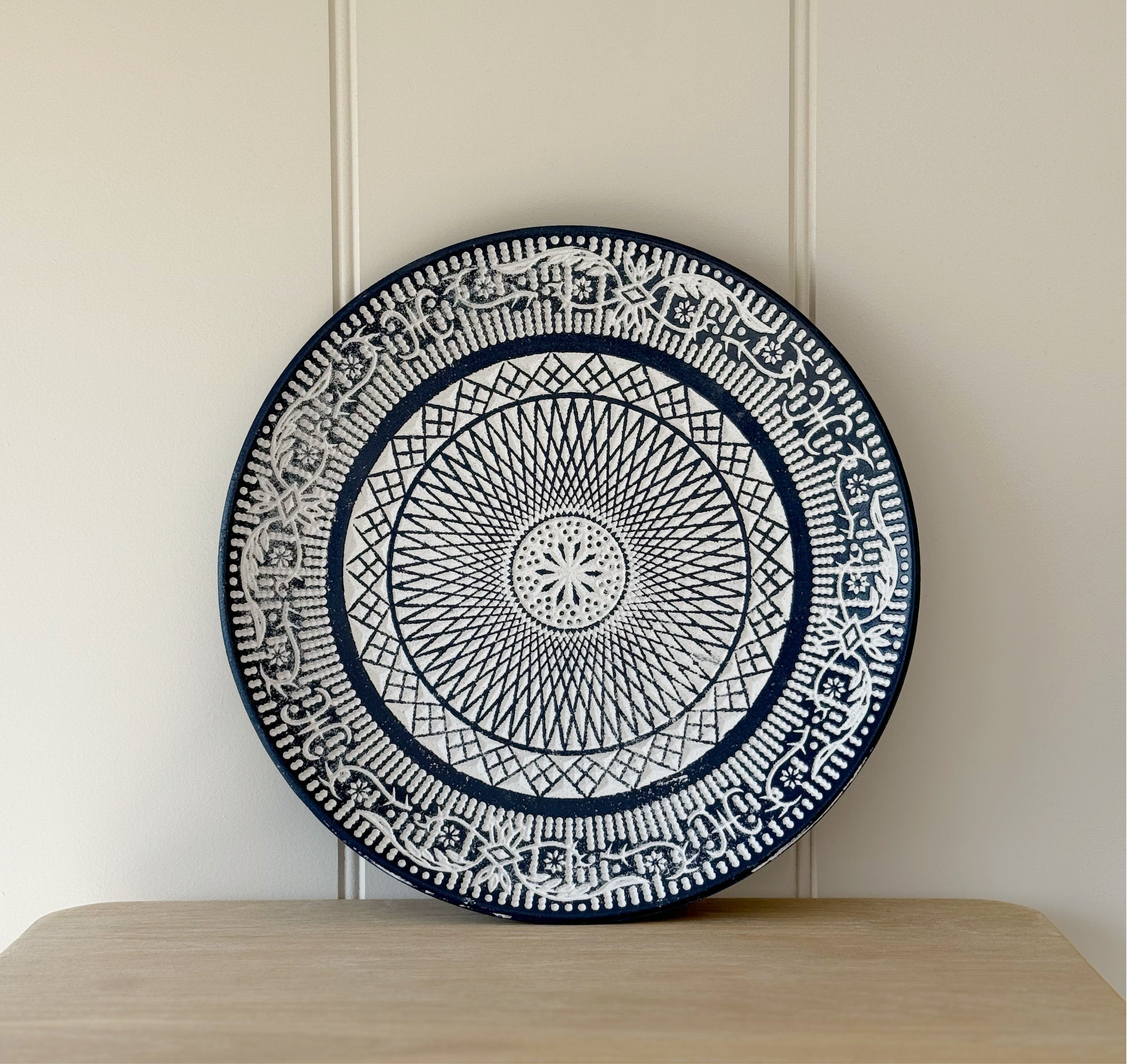 Blue & White Wooden Plate