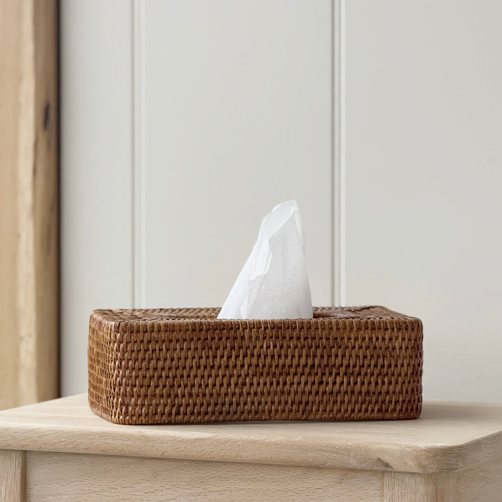 Honey Rattan Rectangle Tissue Box