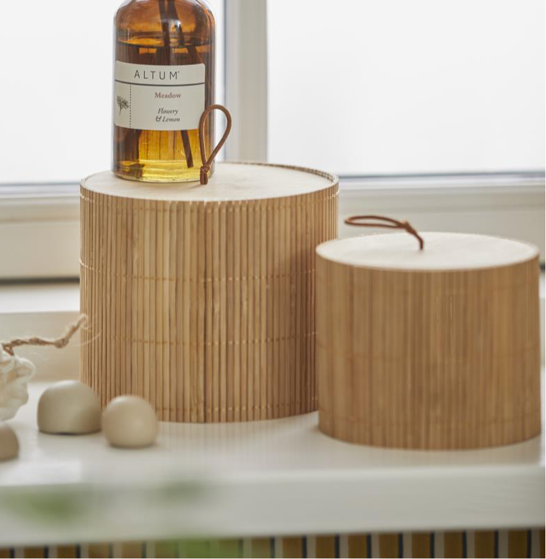 Set Of 2 Round Bamboo Boxes