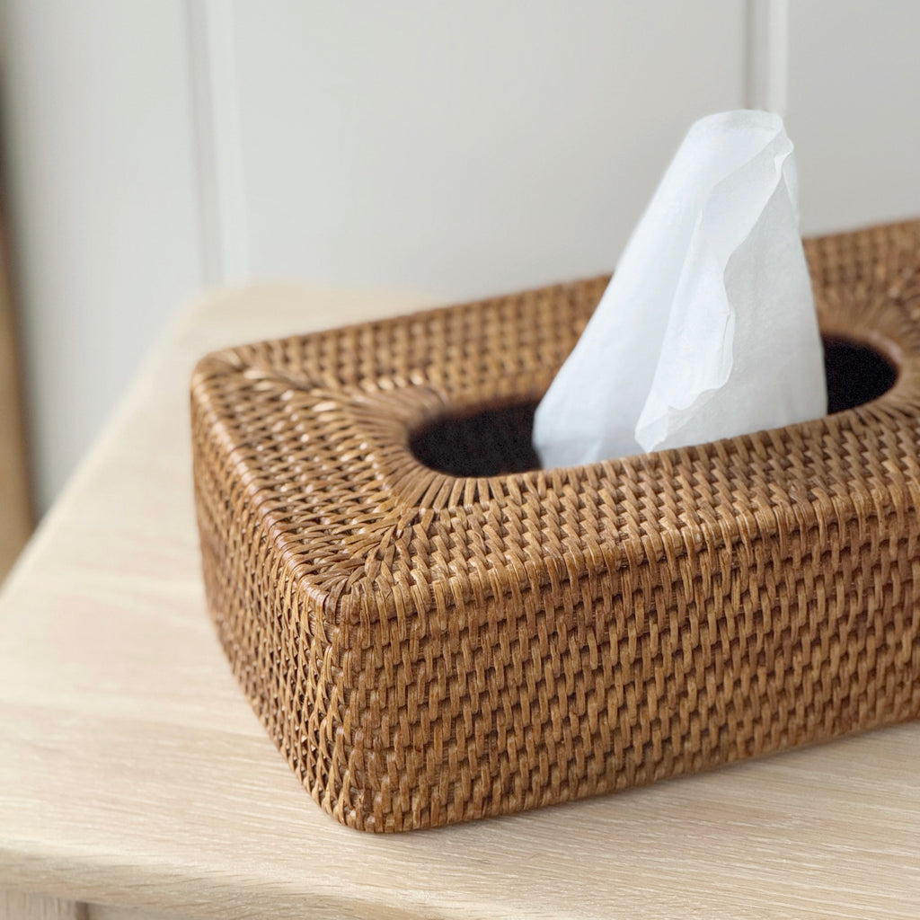 Honey Rattan Rectangle Tissue Box