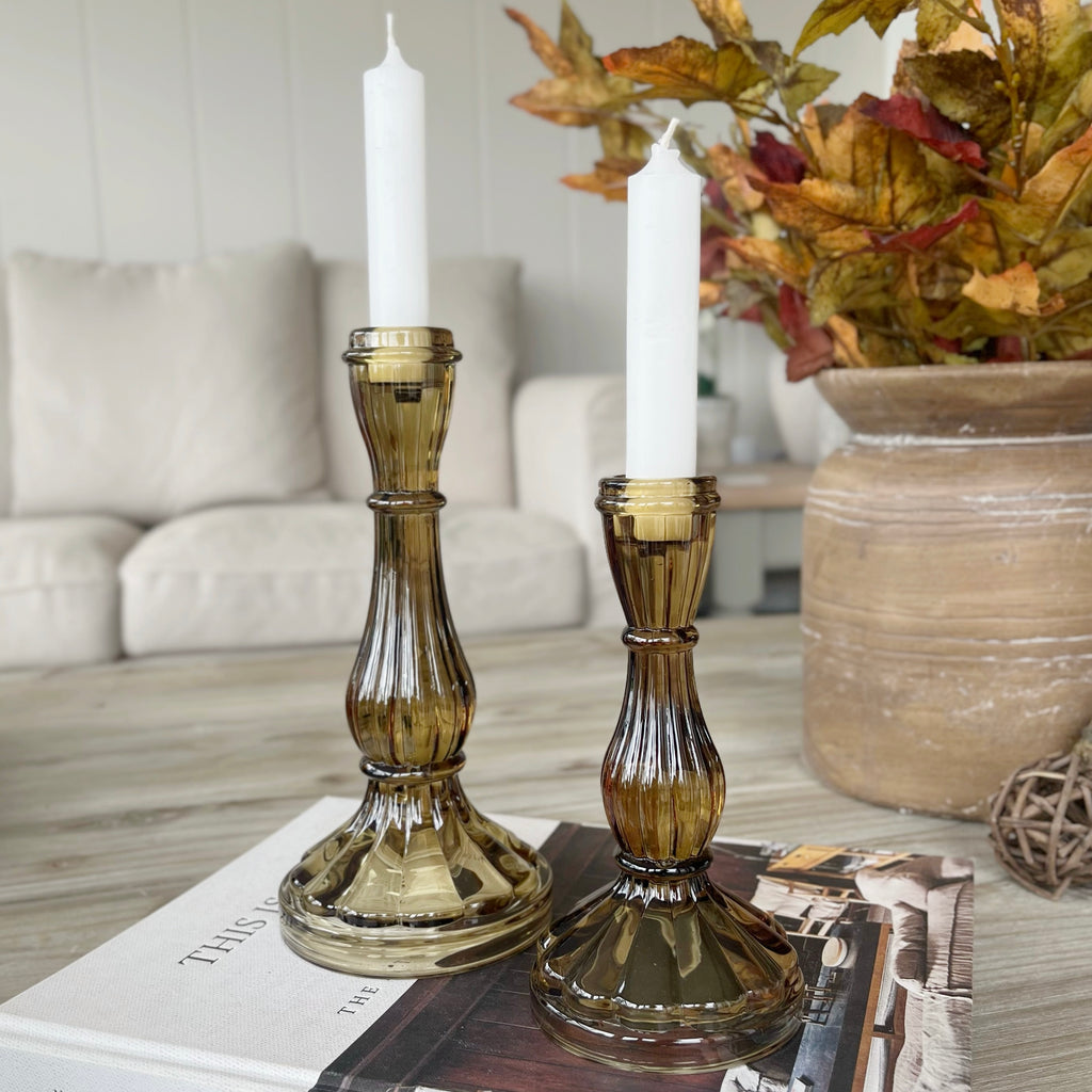 Amber Hourglass Candlesticks