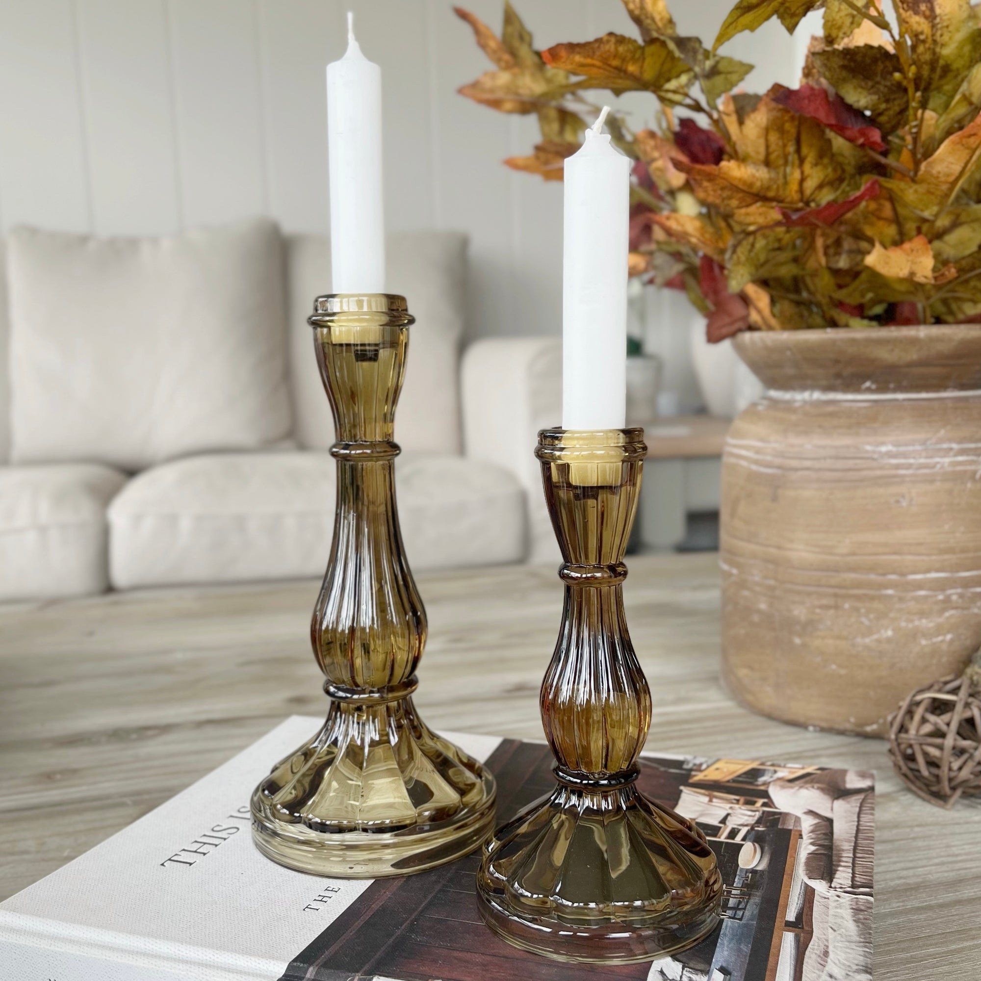 Amber Hourglass Candlesticks