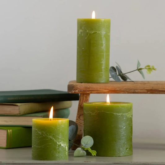 Rustic Pillar Candle Fern Green
