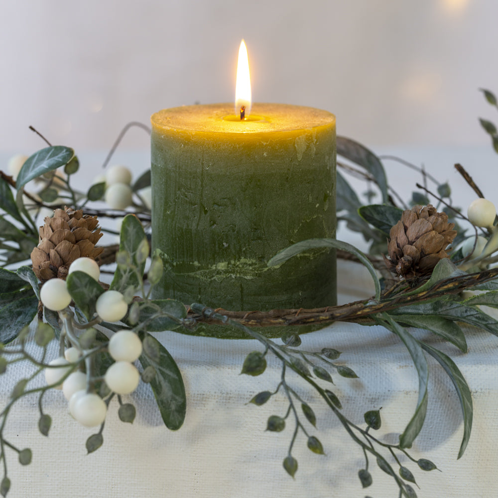 White Berry Candle Ring with Frosted Leaves Daisy Daze Homeware