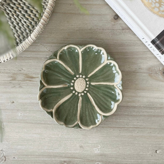 Green Stoneware Flower Plate