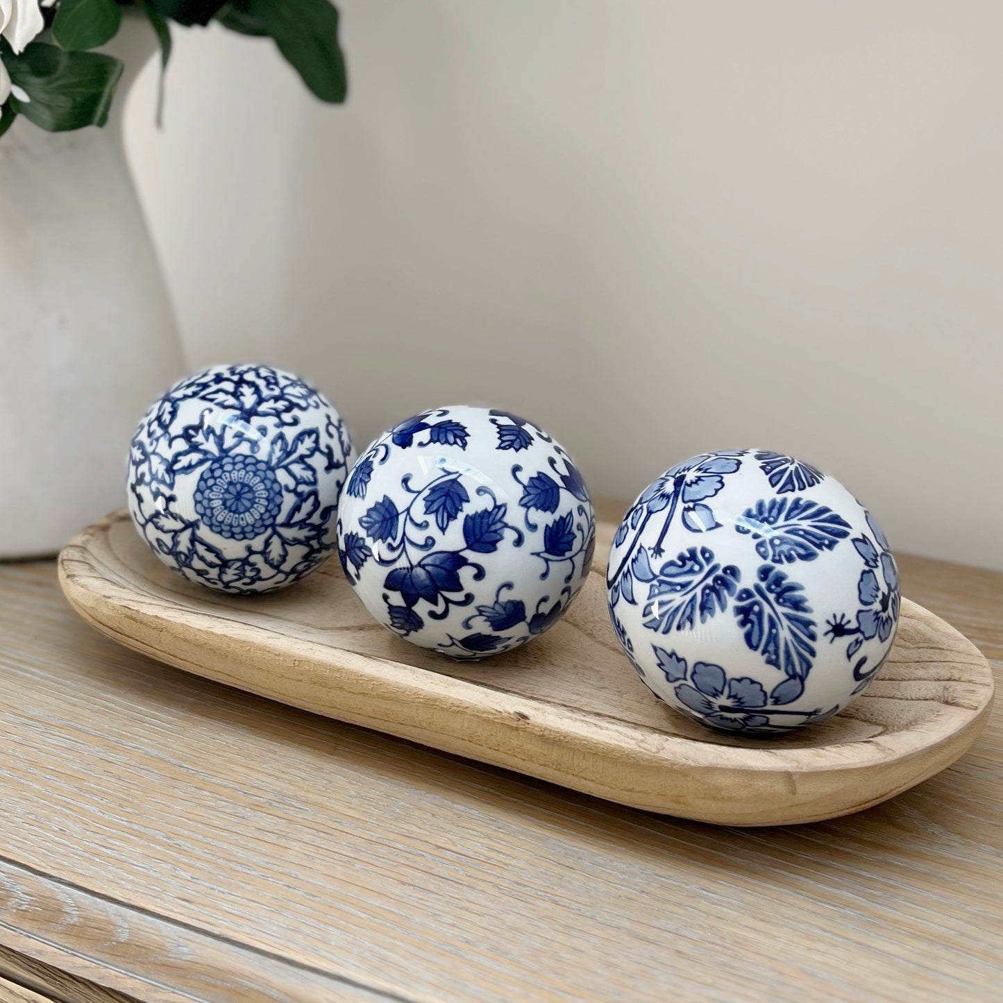 Set Of 3 Sumatra Blue & White Large Decorative Ball