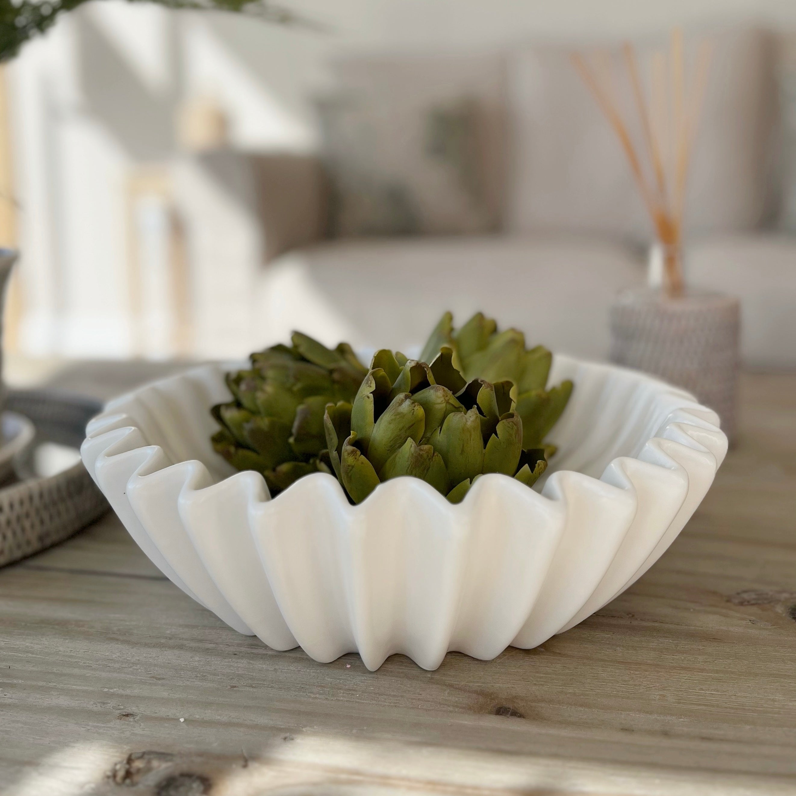 Imperfect Large Chalk Waved Bowl