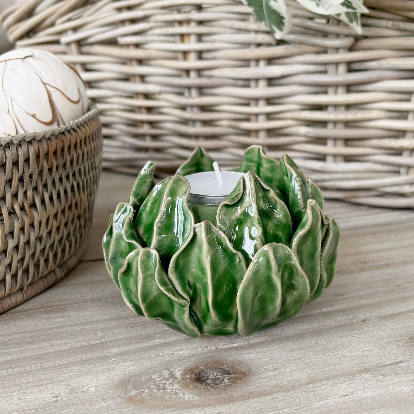 Green Artichoke Dinner Candle Holder
