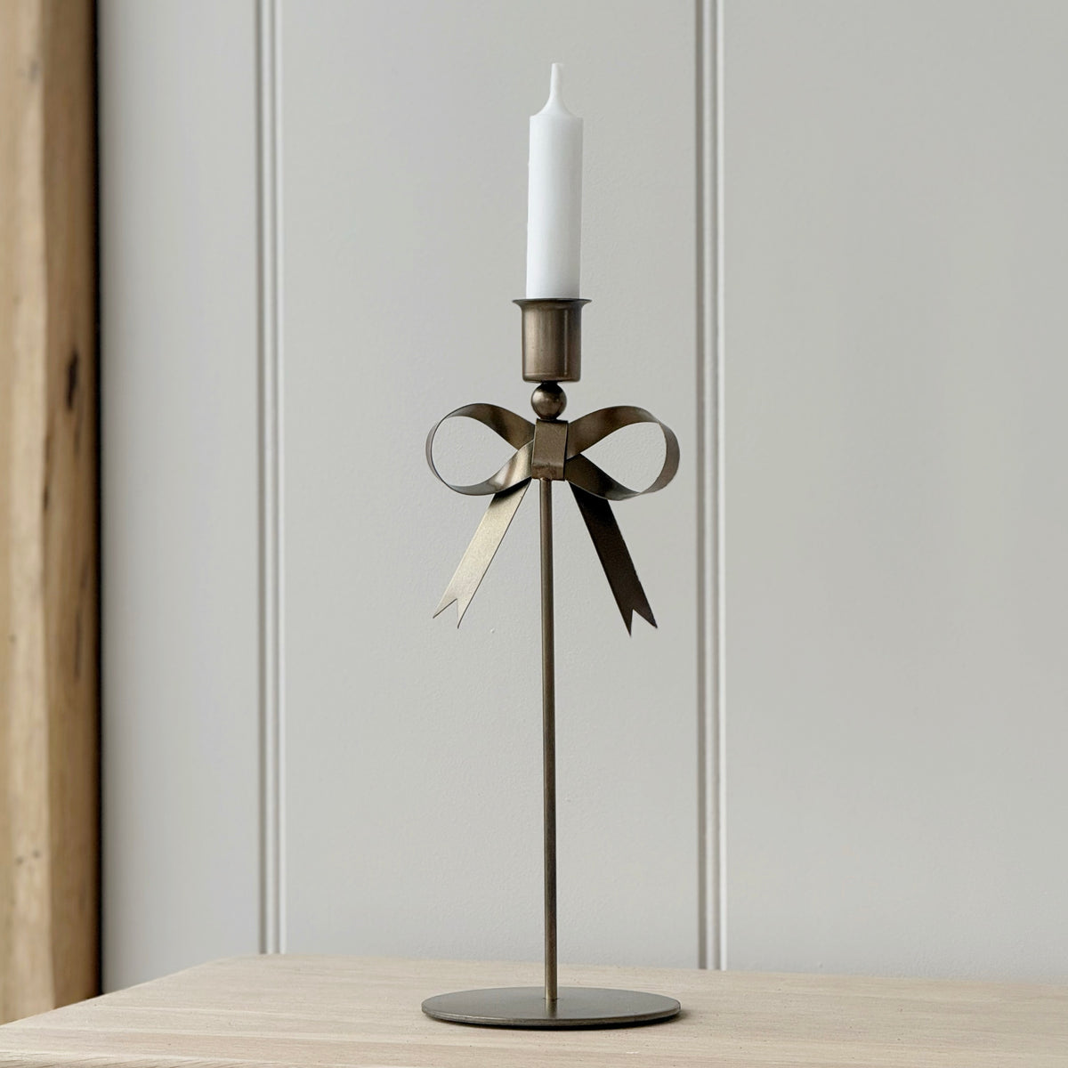 Tall Antique Brass Bow Candlestick
