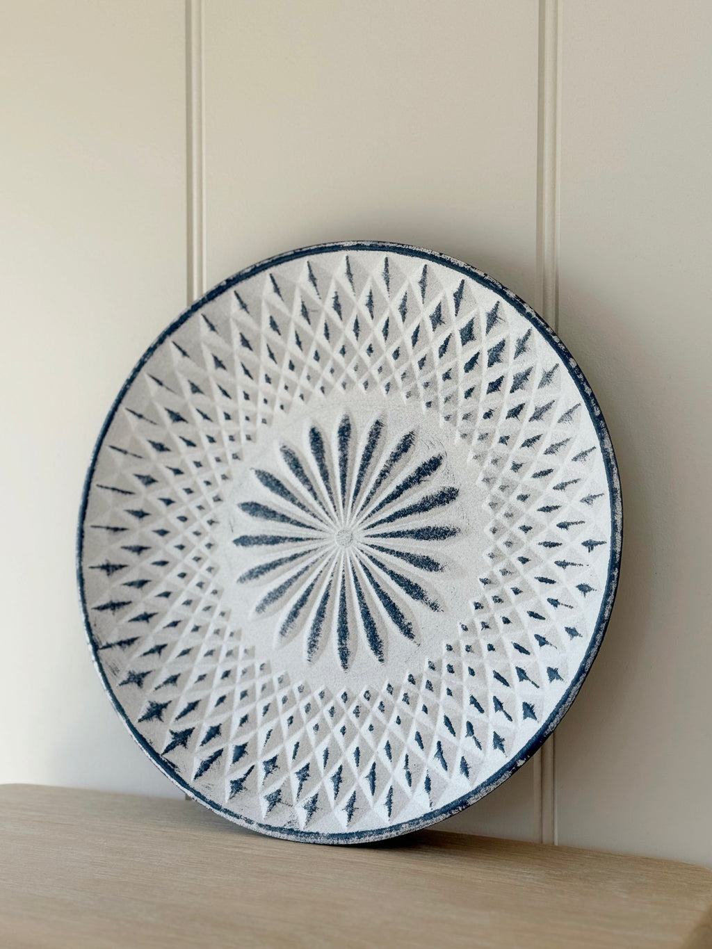 White & Blue Wooden Plate