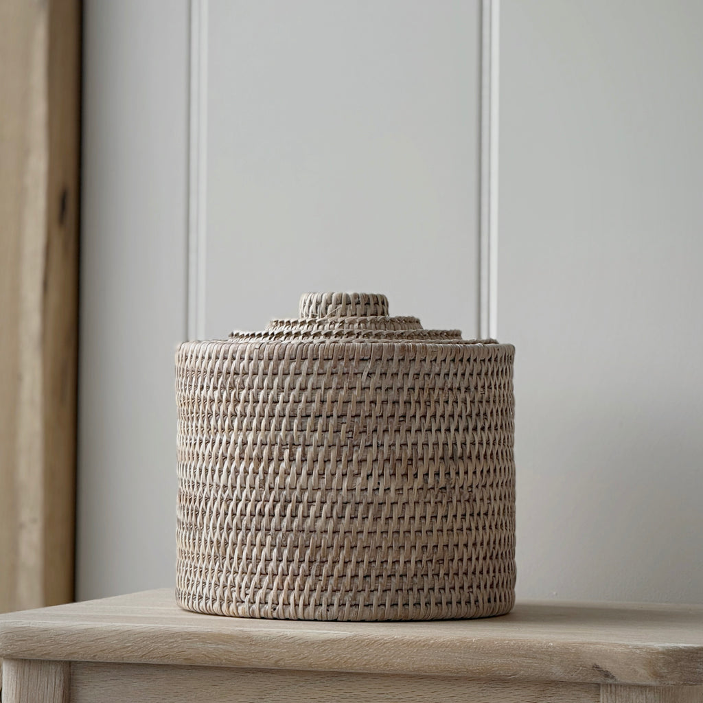 Rattan Round Lidded Basket